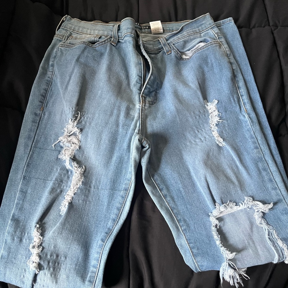 Fashion Nova Light Blue Distressed Boyfriend Jeans